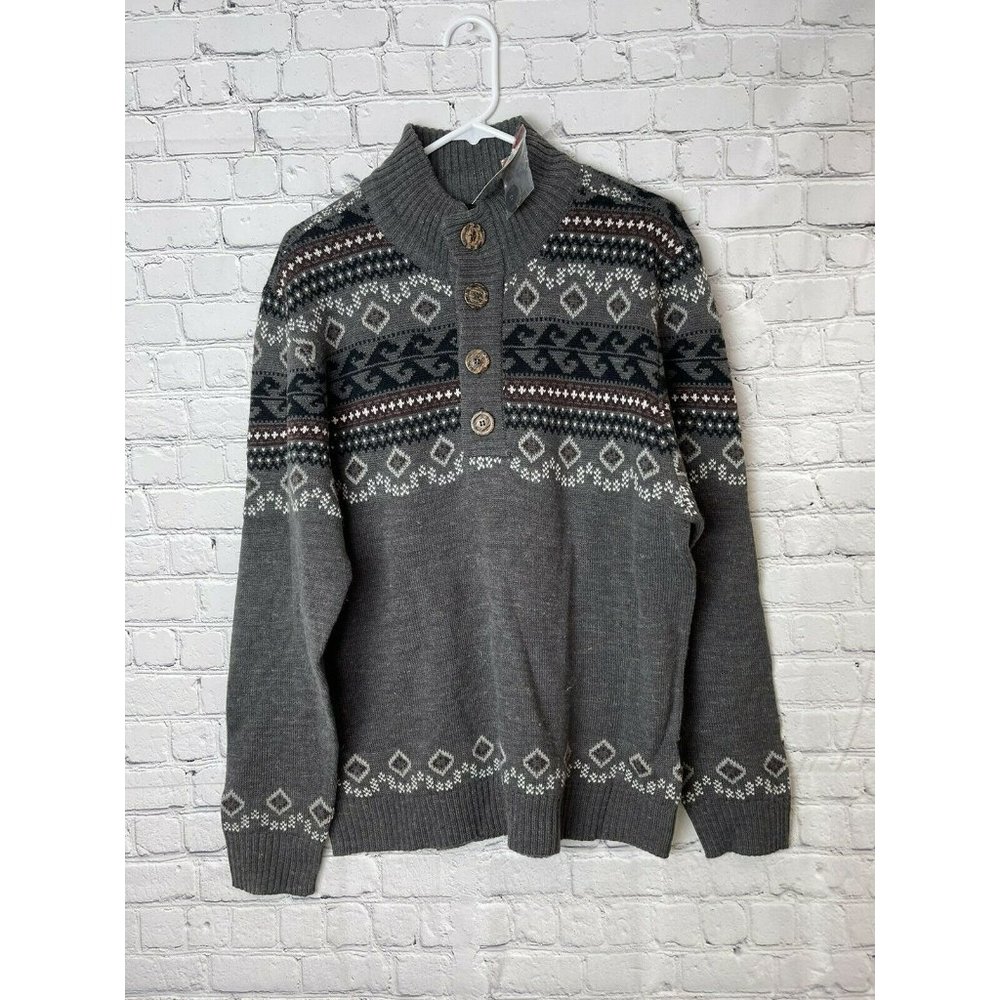 I Jeans By Buffalo Men's Gray Acrylic Wool Henley Pullover Sweater Size M NWT